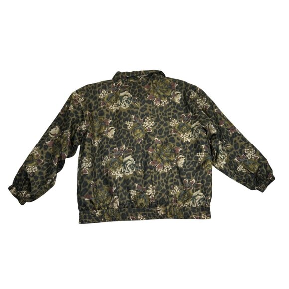 EVR Silk Bomber Jacket Pant Set Womens‎ XL Green Leopard Floral Vintage - Picture 3 of 16